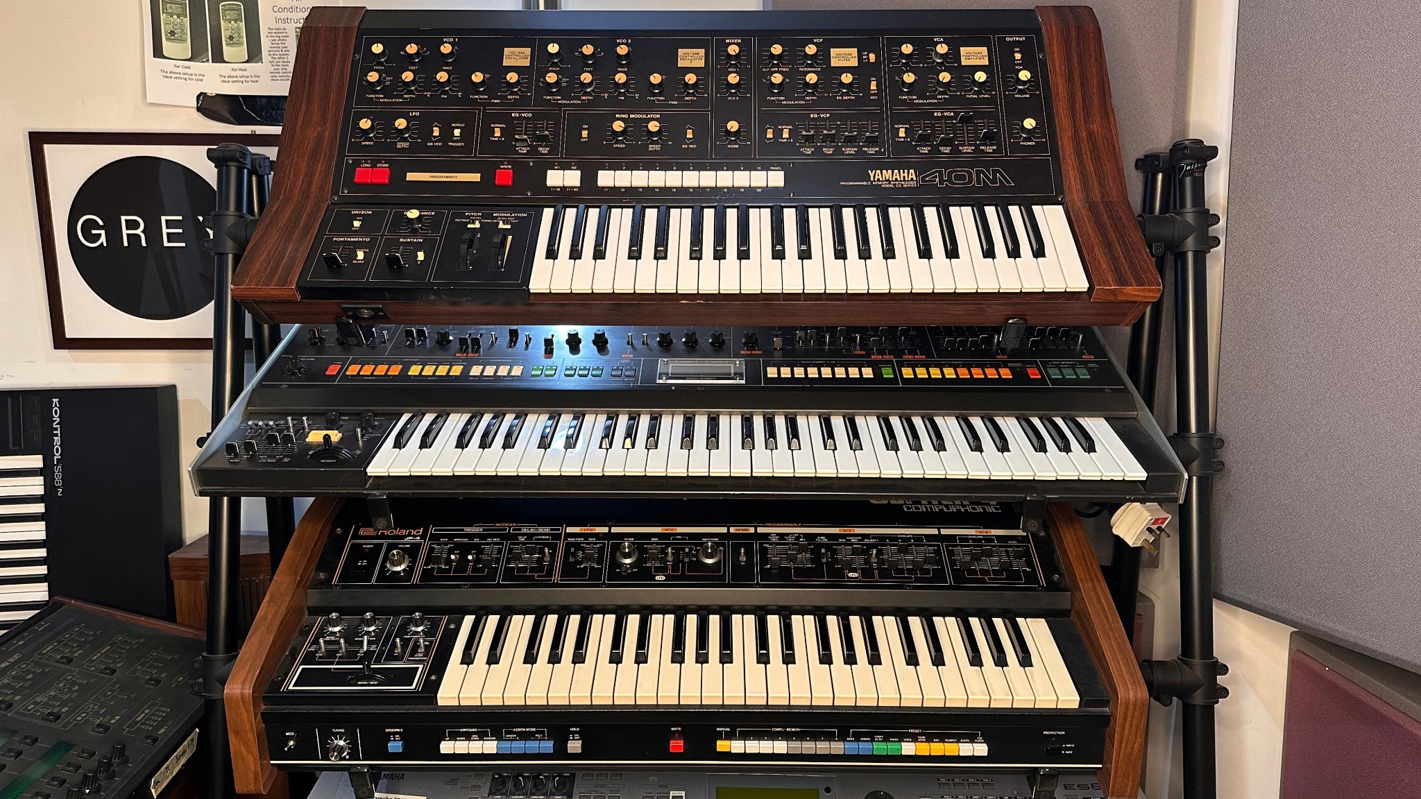 Yamaha CS-40M with Roland Jupiter keyboards at Greystoke Studio