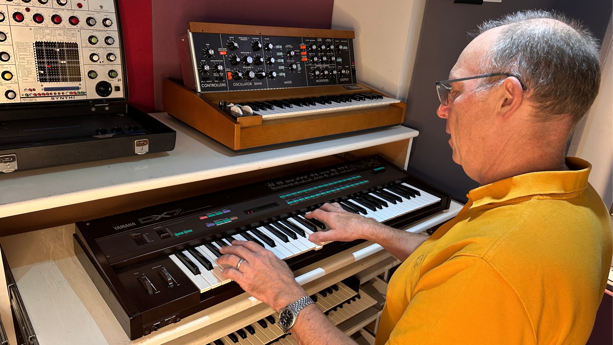 Andy Whitmore playing the Yamaha DX7 at Greystoke Studio