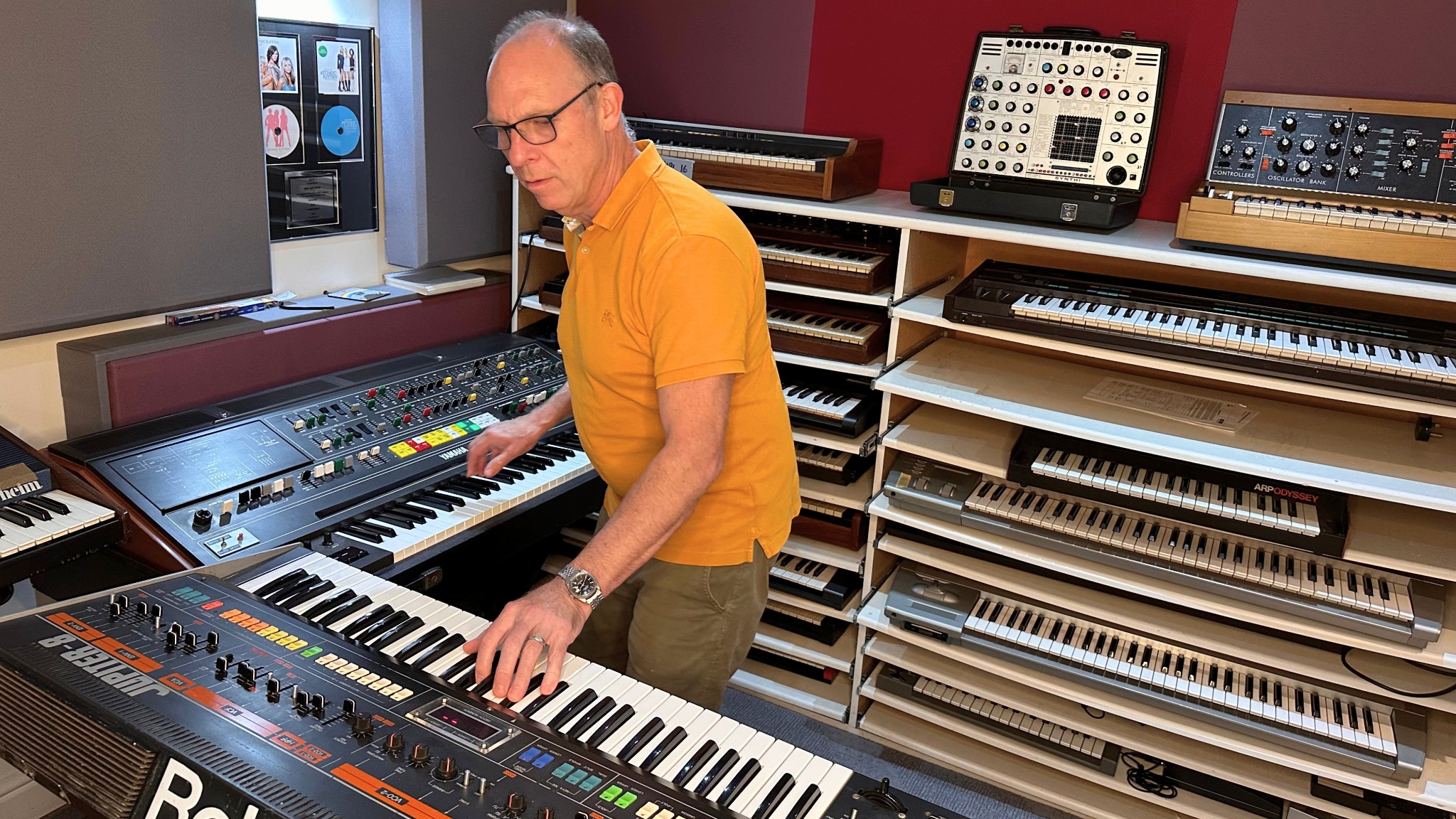 Andy Whitmore with the Yamaha CS-80 and vintage synth collection